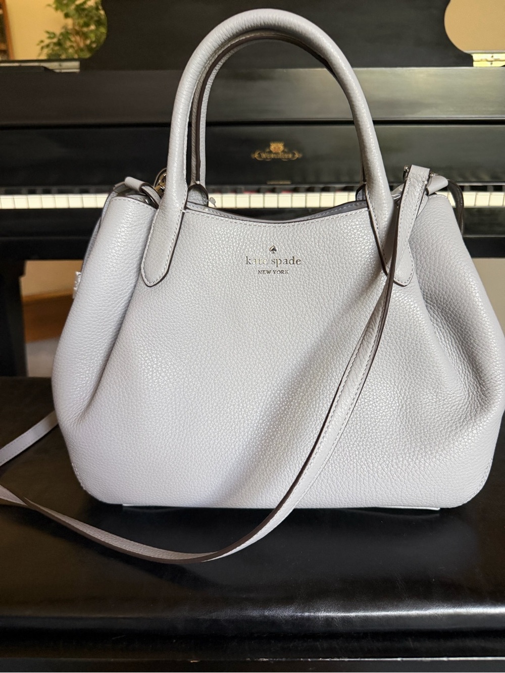 kate spade Pebbled Leather Shoulder Bag - Light Gray